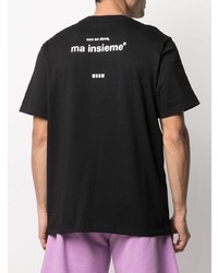 schwarzes und weißes bedrucktes T-Shirt mit einem Rundhalsausschnitt von MSGM