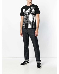 schwarzes und weißes bedrucktes T-Shirt mit einem Rundhalsausschnitt von The Beatles X Comme Des Garçons