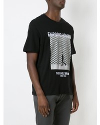 schwarzes und weißes bedrucktes T-Shirt mit einem Rundhalsausschnitt von Emporio Armani