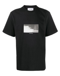 schwarzes und weißes bedrucktes T-Shirt mit einem Rundhalsausschnitt von The Silted Company