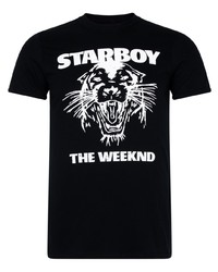 schwarzes und weißes bedrucktes T-Shirt mit einem Rundhalsausschnitt von The Weeknd