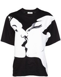 schwarzes und weißes bedrucktes T-Shirt mit einem Rundhalsausschnitt von Thierry Mugler