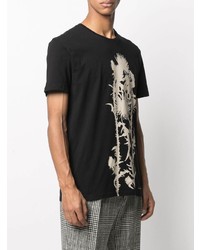 schwarzes und weißes bedrucktes T-Shirt mit einem Rundhalsausschnitt von Alexander McQueen