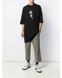 schwarzes und weißes bedrucktes T-Shirt mit einem Rundhalsausschnitt von Rick Owens