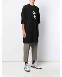 schwarzes und weißes bedrucktes T-Shirt mit einem Rundhalsausschnitt von Rick Owens