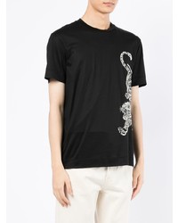 schwarzes und weißes bedrucktes T-Shirt mit einem Rundhalsausschnitt von Emporio Armani