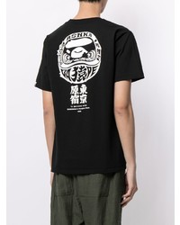 schwarzes und weißes bedrucktes T-Shirt mit einem Rundhalsausschnitt von A Bathing Ape