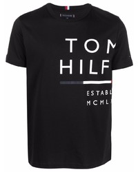 schwarzes und weißes bedrucktes T-Shirt mit einem Rundhalsausschnitt von Tommy Hilfiger