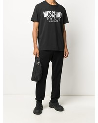 schwarzes und weißes bedrucktes T-Shirt mit einem Rundhalsausschnitt von Moschino