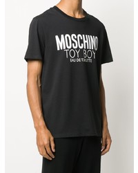 schwarzes und weißes bedrucktes T-Shirt mit einem Rundhalsausschnitt von Moschino