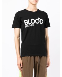 schwarzes und weißes bedrucktes T-Shirt mit einem Rundhalsausschnitt von Blood Brother