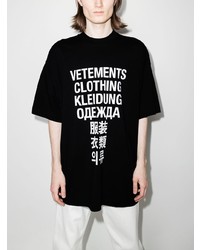 schwarzes und weißes bedrucktes T-Shirt mit einem Rundhalsausschnitt von Vetements
