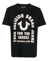 schwarzes und weißes bedrucktes T-Shirt mit einem Rundhalsausschnitt von True Religion