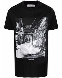 schwarzes und weißes bedrucktes T-Shirt mit einem Rundhalsausschnitt von Trussardi