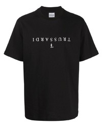 schwarzes und weißes bedrucktes T-Shirt mit einem Rundhalsausschnitt von Trussardi