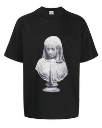 schwarzes und weißes bedrucktes T-Shirt mit einem Rundhalsausschnitt von Trussardi