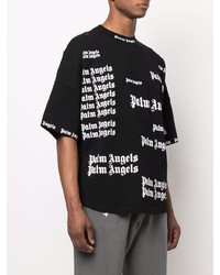 schwarzes und weißes bedrucktes T-Shirt mit einem Rundhalsausschnitt von Palm Angels