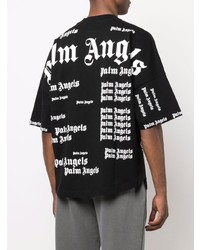 schwarzes und weißes bedrucktes T-Shirt mit einem Rundhalsausschnitt von Palm Angels