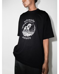 schwarzes und weißes bedrucktes T-Shirt mit einem Rundhalsausschnitt von Vetements