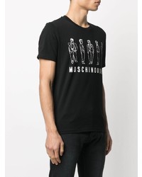 schwarzes und weißes bedrucktes T-Shirt mit einem Rundhalsausschnitt von Moschino