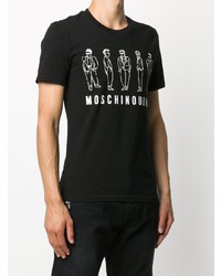 schwarzes und weißes bedrucktes T-Shirt mit einem Rundhalsausschnitt von Moschino