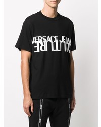 schwarzes und weißes bedrucktes T-Shirt mit einem Rundhalsausschnitt von VERSACE JEANS COUTURE