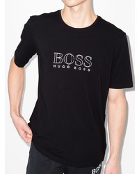 schwarzes und weißes bedrucktes T-Shirt mit einem Rundhalsausschnitt von BOSS