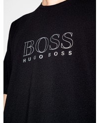 schwarzes und weißes bedrucktes T-Shirt mit einem Rundhalsausschnitt von BOSS