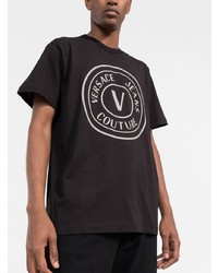 schwarzes und weißes bedrucktes T-Shirt mit einem Rundhalsausschnitt von VERSACE JEANS COUTURE