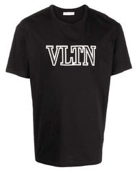 schwarzes und weißes bedrucktes T-Shirt mit einem Rundhalsausschnitt von Valentino