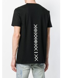 schwarzes und weißes bedrucktes T-Shirt mit einem Rundhalsausschnitt von Newams