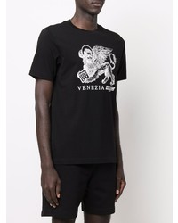 schwarzes und weißes bedrucktes T-Shirt mit einem Rundhalsausschnitt von Diesel