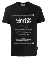 schwarzes und weißes bedrucktes T-Shirt mit einem Rundhalsausschnitt von VERSACE JEANS COUTURE