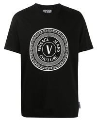 schwarzes und weißes bedrucktes T-Shirt mit einem Rundhalsausschnitt von VERSACE JEANS COUTURE