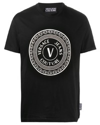 schwarzes und weißes bedrucktes T-Shirt mit einem Rundhalsausschnitt von VERSACE JEANS COUTURE