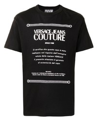 schwarzes und weißes bedrucktes T-Shirt mit einem Rundhalsausschnitt von VERSACE JEANS COUTURE