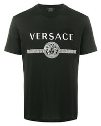 schwarzes und weißes bedrucktes T-Shirt mit einem Rundhalsausschnitt von Versace