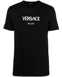 schwarzes und weißes bedrucktes T-Shirt mit einem Rundhalsausschnitt von Versace