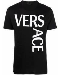 schwarzes und weißes bedrucktes T-Shirt mit einem Rundhalsausschnitt von Versace