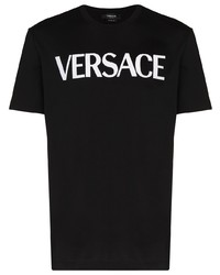 schwarzes und weißes bedrucktes T-Shirt mit einem Rundhalsausschnitt von Versace