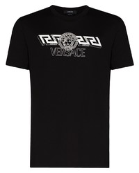 schwarzes und weißes bedrucktes T-Shirt mit einem Rundhalsausschnitt von Versace