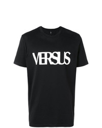 schwarzes und weißes bedrucktes T-Shirt mit einem Rundhalsausschnitt von Versus