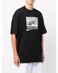 schwarzes und weißes bedrucktes T-Shirt mit einem Rundhalsausschnitt von MSGM