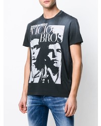 schwarzes und weißes bedrucktes T-Shirt mit einem Rundhalsausschnitt von DSQUARED2