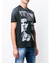 schwarzes und weißes bedrucktes T-Shirt mit einem Rundhalsausschnitt von DSQUARED2