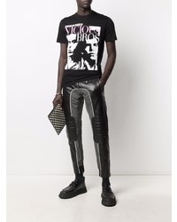 schwarzes und weißes bedrucktes T-Shirt mit einem Rundhalsausschnitt von DSQUARED2