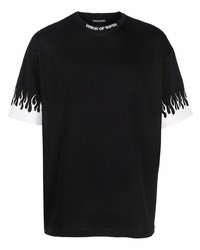 schwarzes und weißes bedrucktes T-Shirt mit einem Rundhalsausschnitt von Vision Of Super