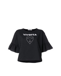 schwarzes und weißes bedrucktes T-Shirt mit einem Rundhalsausschnitt von Vivetta