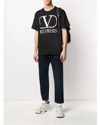 schwarzes und weißes bedrucktes T-Shirt mit einem Rundhalsausschnitt von Valentino