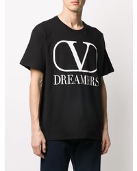 schwarzes und weißes bedrucktes T-Shirt mit einem Rundhalsausschnitt von Valentino